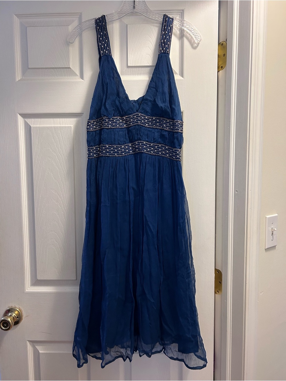 French Connection Blue Beaded Dress Sleeveless 6